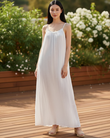 Kurzes Musselin Kleid Weiss - Trager One Size Strand - Ansicht 1