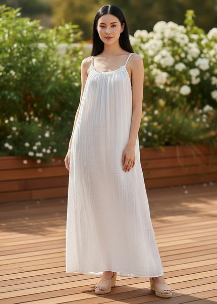 Kurzes Musselin Kleid Weiss - Trager One Size Strand - Ansicht 1