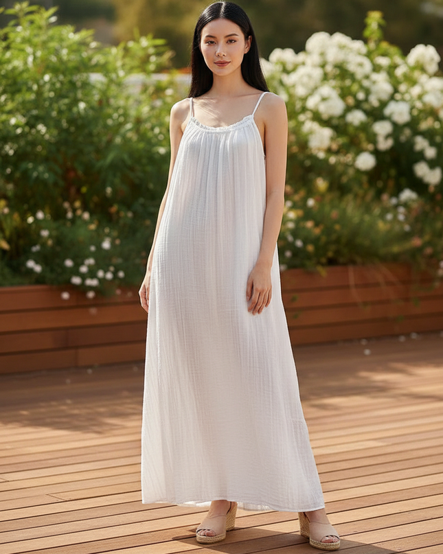 Kurzes Musselin Kleid Weiss - Trager One Size Strand - Ansicht 1