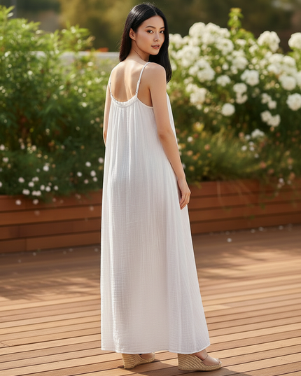 Kurzes Musselin Kleid Weiss - Trager One Size Strand - Ansicht 2