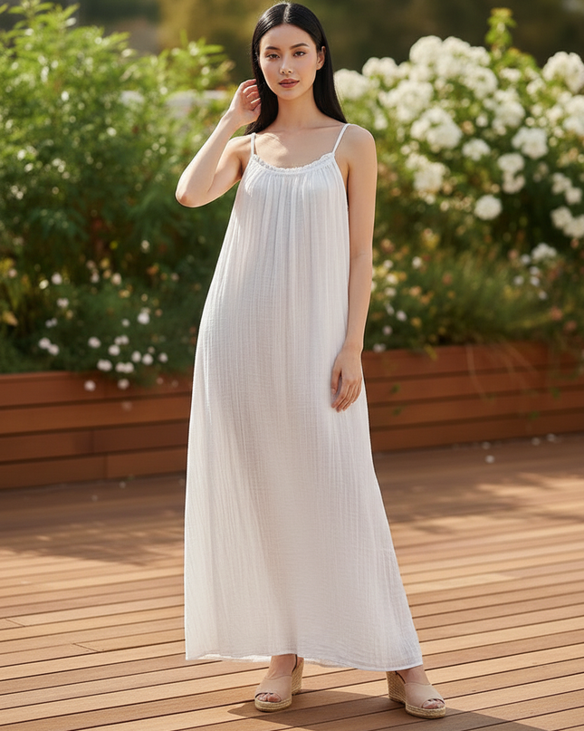 Kurzes Musselin Kleid Weiss - Trager One Size Strand - Ansicht 3