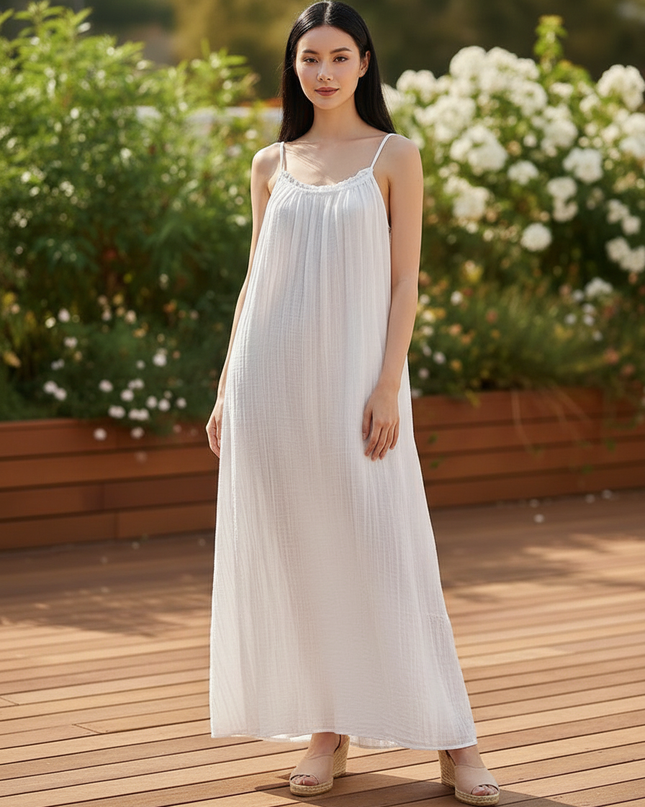 Kurzes Musselin Kleid Weiss - Trager One Size Strand - Ansicht 4