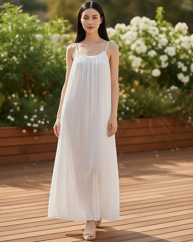 Kurzes Musselin Kleid Weiss - Trager One Size Strand - Ansicht 5