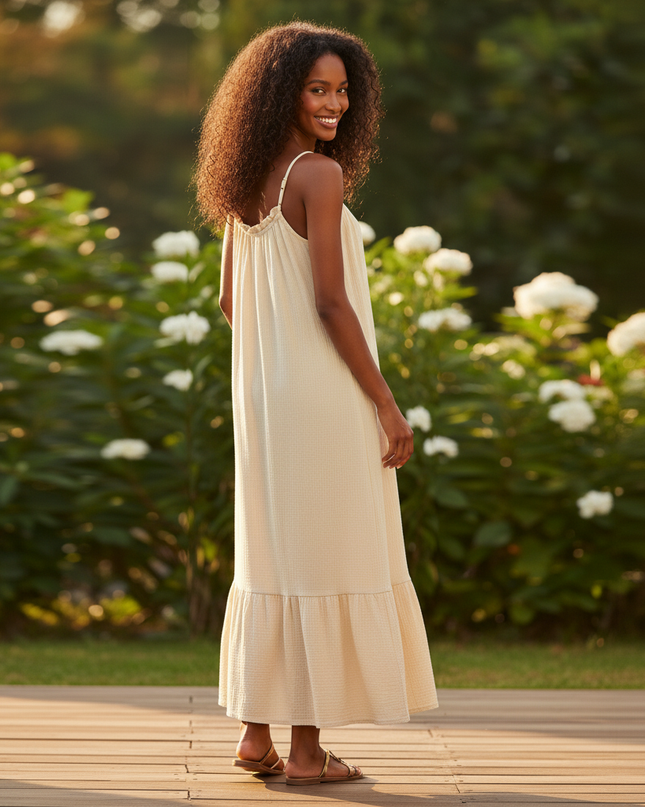 Langes Musselin Kleid Creme - Fliessend & Feminin - Ansicht 2