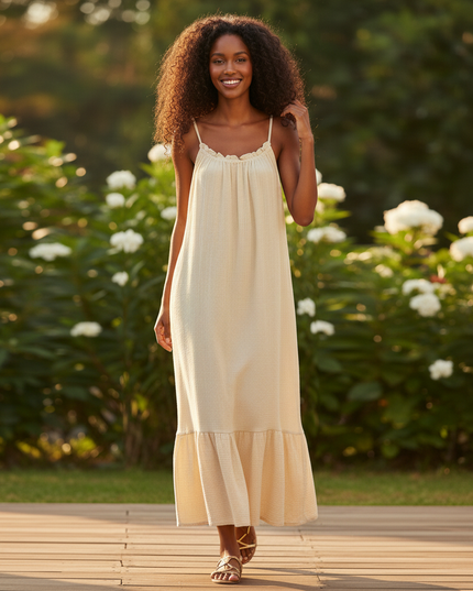 Langes Musselin Kleid Creme - Fliessend & Feminin - Ansicht 5