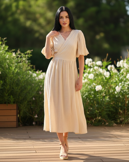 Langes Musselin Kleid Creme - aus 100% Baumwolle - Ansicht 1