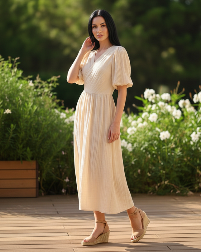Langes Musselin Kleid Creme - aus 100% Baumwolle - Ansicht 3