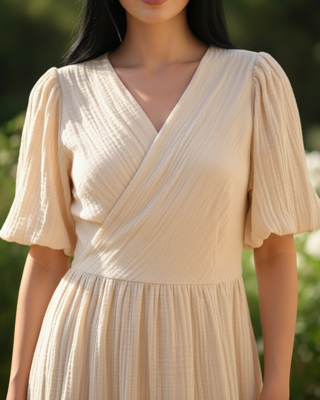 Langes Musselin Kleid Creme - aus 100% Baumwolle - Ansicht 4
