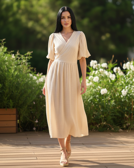 Langes Musselin Kleid Creme - aus 100% Baumwolle - Ansicht 5