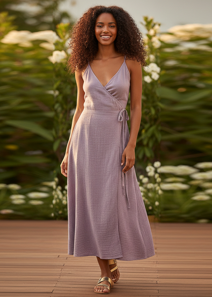 Langes Musselin Kleid Flieder - Bequem & Feminin - Ansicht 1