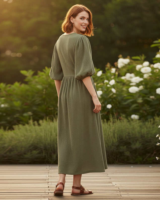 Langes Musselin Kleid Gruen 2 - Elegantes Maxikleid - Ansicht 2