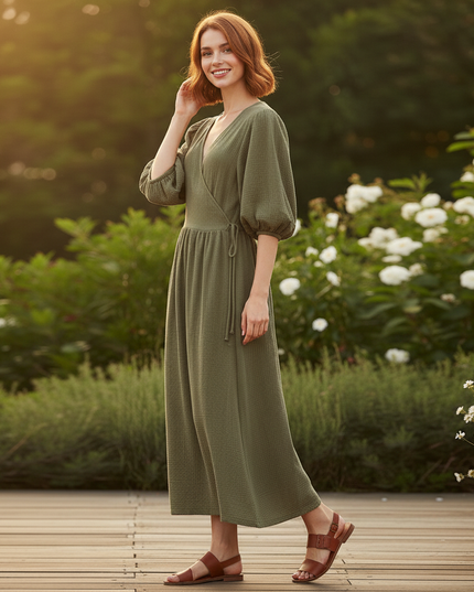 Langes Musselin Kleid Gruen 2 - Elegantes Maxikleid - Ansicht 3
