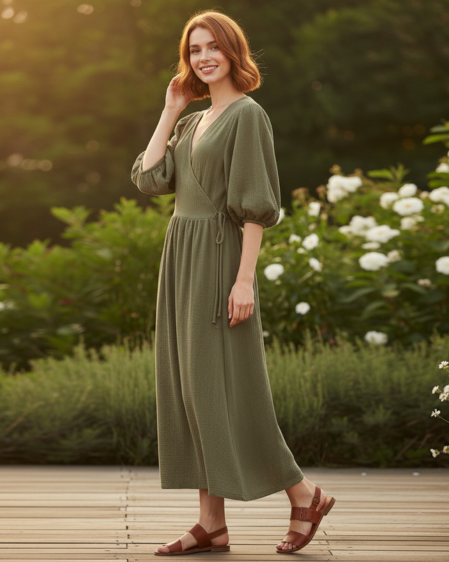 Langes Musselin Kleid Gruen 2 - Elegantes Maxikleid - Ansicht 3