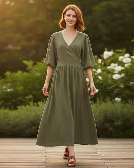 Langes Musselin Kleid Gruen 2 - Elegantes Maxikleid - Ansicht 5
