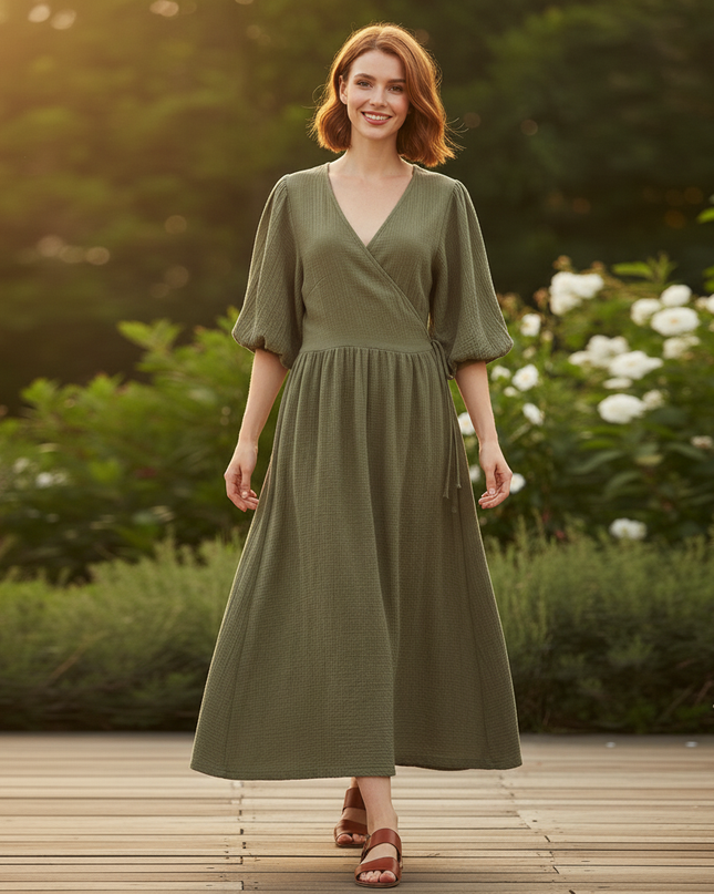 Langes Musselin Kleid Gruen 2 - Elegantes Maxikleid - Ansicht 5