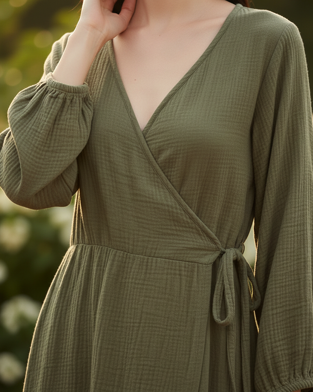 Langes Musselin Kleid Gruen - Weiches Baumwollkleid - Ansicht 4