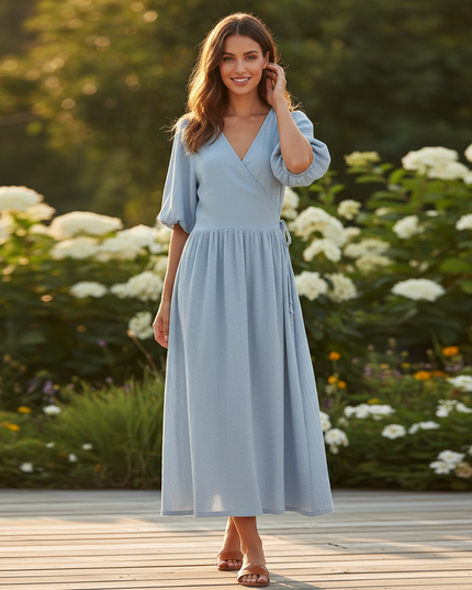 Langes Musselin Kleid Hellblau - Ansicht 1