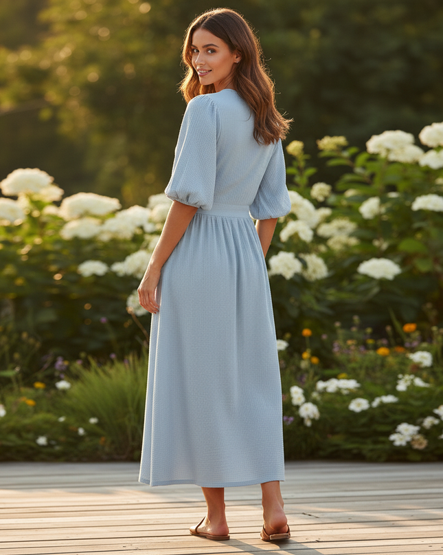 Langes Musselin Kleid Hellblau - Ansicht 2