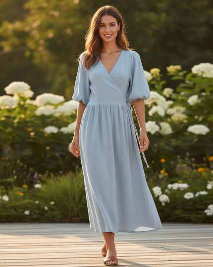 Langes Musselin Kleid Hellblau - Ansicht 5