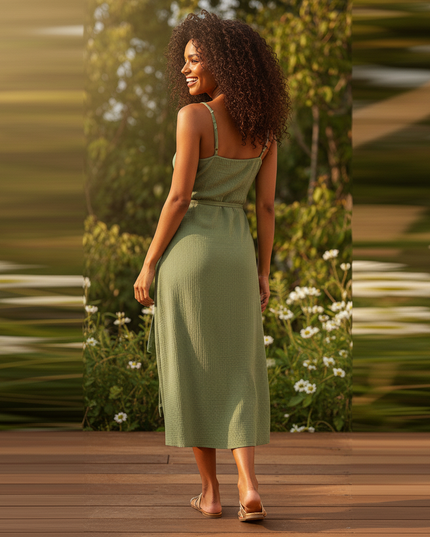 Langes Musselin Kleid Khaki - Weiches Baumwollkleid - Ansicht 2