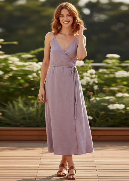 Langes Musselin Kleid Lila - Elegantes Maxikleid - Ansicht 1