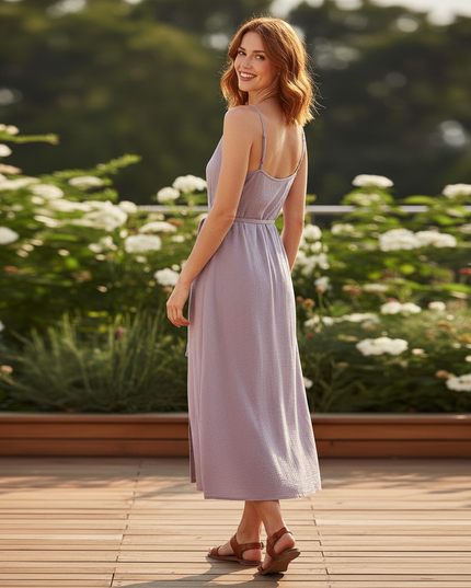 Langes Musselin Kleid Lila - Elegantes Maxikleid - Ansicht 2