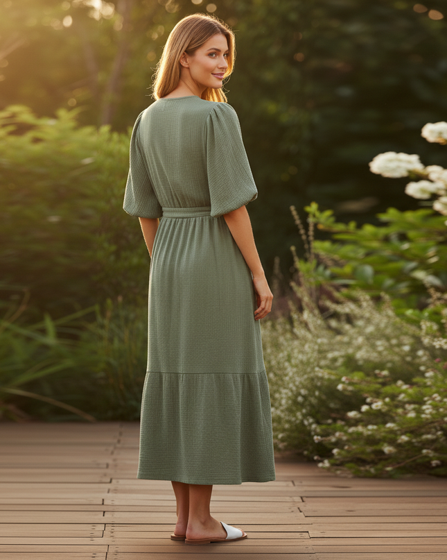 Langes Musselin Kleid Olivgruen 2 - Ansicht 2