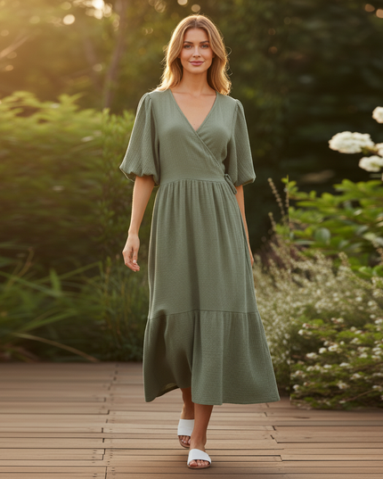 Langes Musselin Kleid Olivgruen 2 - Ansicht 5