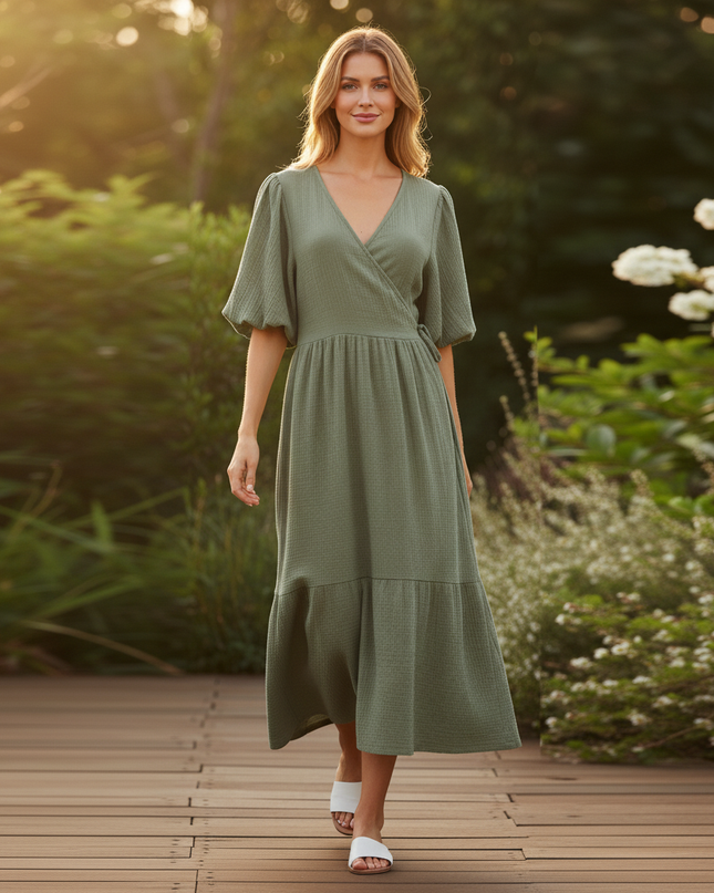 Langes Musselin Kleid Olivgruen 2 - Ansicht 5