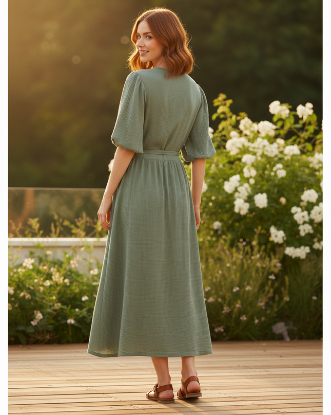Langes Musselin Kleid Olivgruen 3 - Ansicht 2