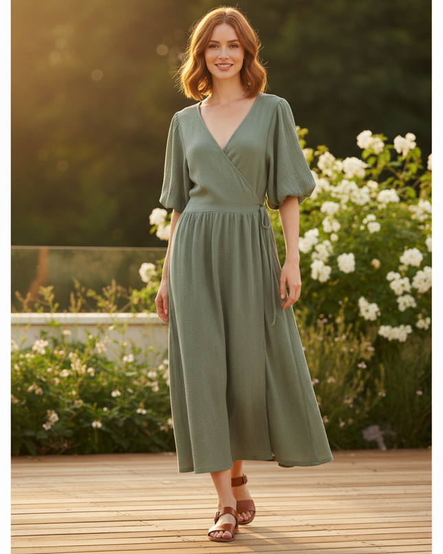 Langes Musselin Kleid Olivgruen 3 - Ansicht 5