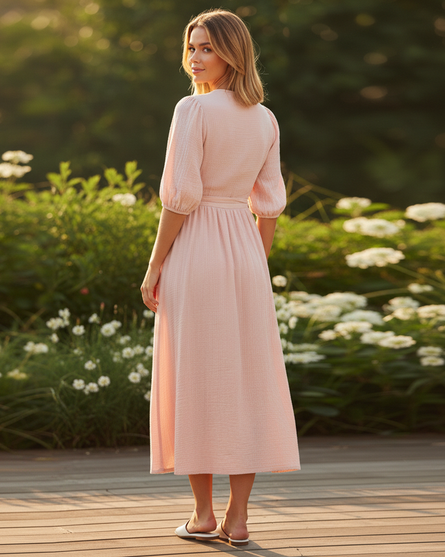 Langes Musselin Kleid Rosa - Sommerkleid Baumwolle - Ansicht 2