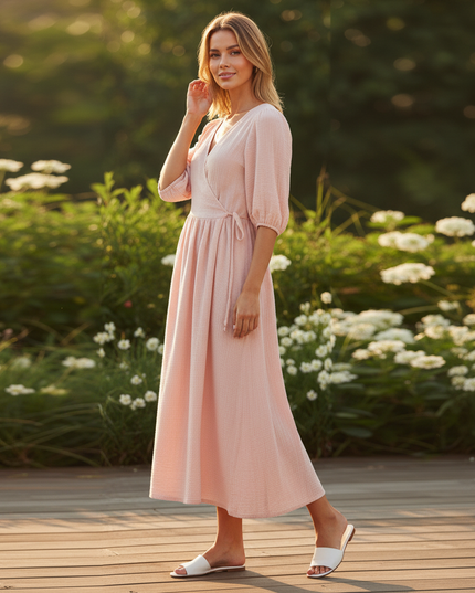 Langes Musselin Kleid Rosa - Sommerkleid Baumwolle - Ansicht 3
