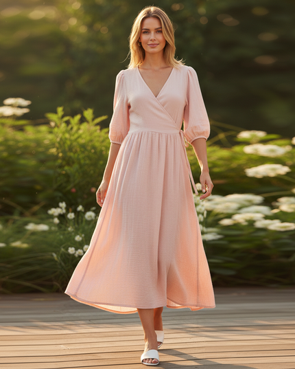 Langes Musselin Kleid Rosa - Sommerkleid Baumwolle - Ansicht 5