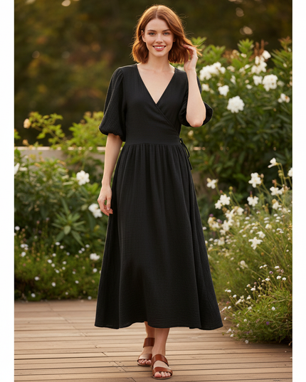 Langes Musselin Kleid Schwarz 2 - Ansicht 1