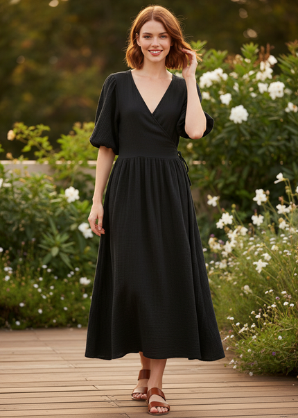 Langes Musselin Kleid Schwarz 2 - Ansicht 1
