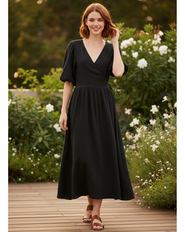 Langes Musselin Kleid Schwarz 2 - Ansicht 1