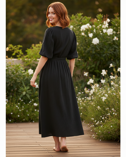 Langes Musselin Kleid Schwarz 2 - Ansicht 2