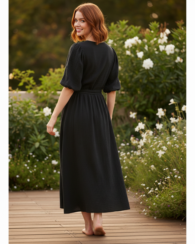 Langes Musselin Kleid Schwarz 2 - Ansicht 2