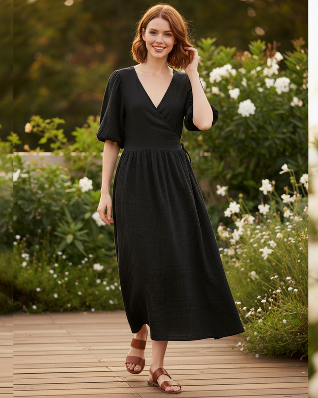 Langes Musselin Kleid Schwarz 2 - Ansicht 3