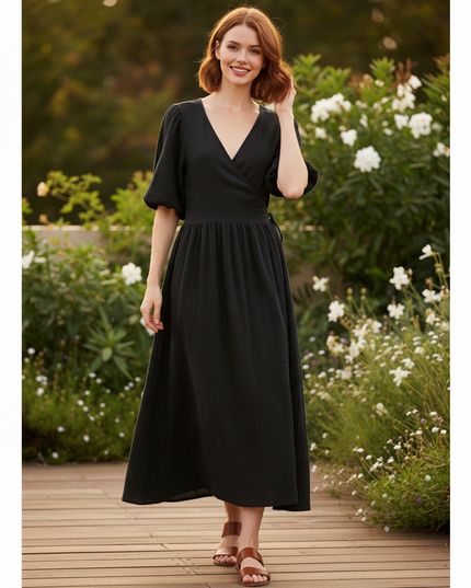 Langes Musselin Kleid Schwarz 2 - Ansicht 4