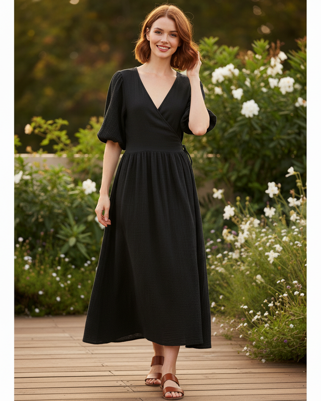 Langes Musselin Kleid Schwarz 2 - Ansicht 4