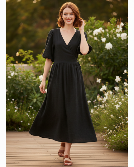 Langes Musselin Kleid Schwarz 2 - Ansicht 5
