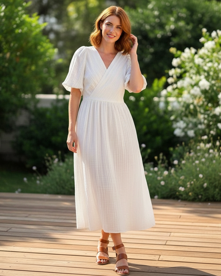 Langes Musselin Kleid Weiss - Elegantes Sommerkleid - Ansicht 1