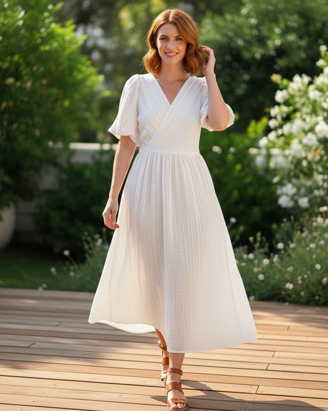 Langes Musselin Kleid Weiss - Elegantes Sommerkleid - Ansicht 5