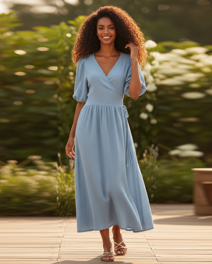 Maxi Kleid Musselin Blau - Fliessend & Feminin - Ansicht 1