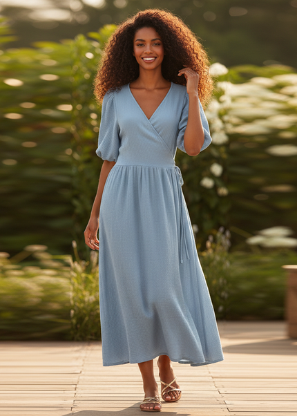 Maxi Kleid Musselin Blau - Fliessend & Feminin - Ansicht 1