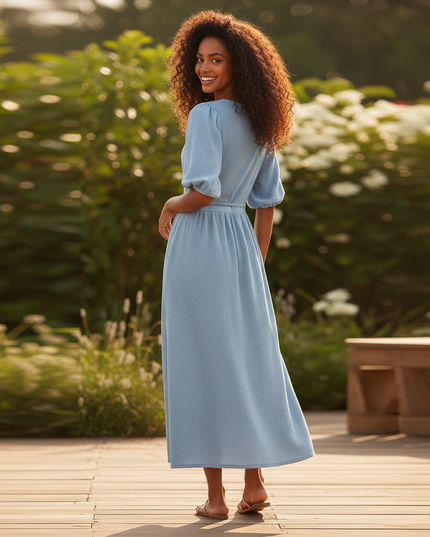 Maxi Kleid Musselin Blau - Fliessend & Feminin - Ansicht 2