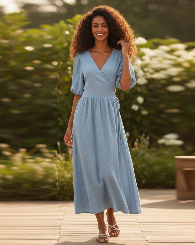 Maxi Kleid Musselin Blau - Fliessend & Feminin - Ansicht 3
