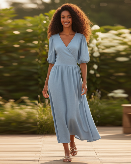 Maxi Kleid Musselin Blau - Fliessend & Feminin - Ansicht 5